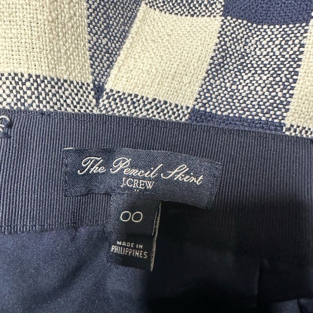 J. Crew Navy & White Gingham Buffalo Plaid Checked Pencil Skirt Size 00 - Picture 7 of 8